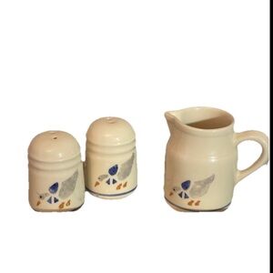 RosevilleOH Pottery Country Goose Heavy Creamer PitcherSalt & Pepper Shakers.